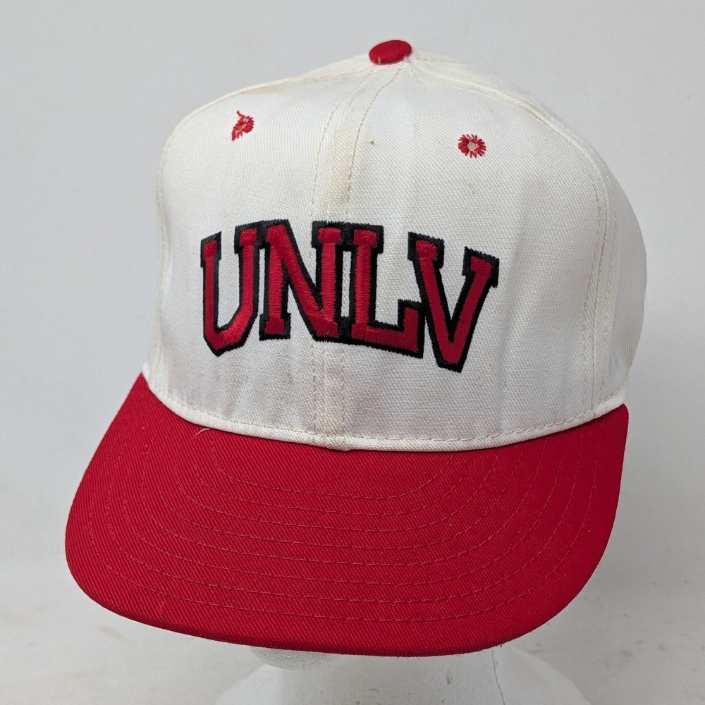 Vintage UNLV Rebels Hat Pro-Line Cap Co Fitted 7 White Red Hey Reb Made in USA
